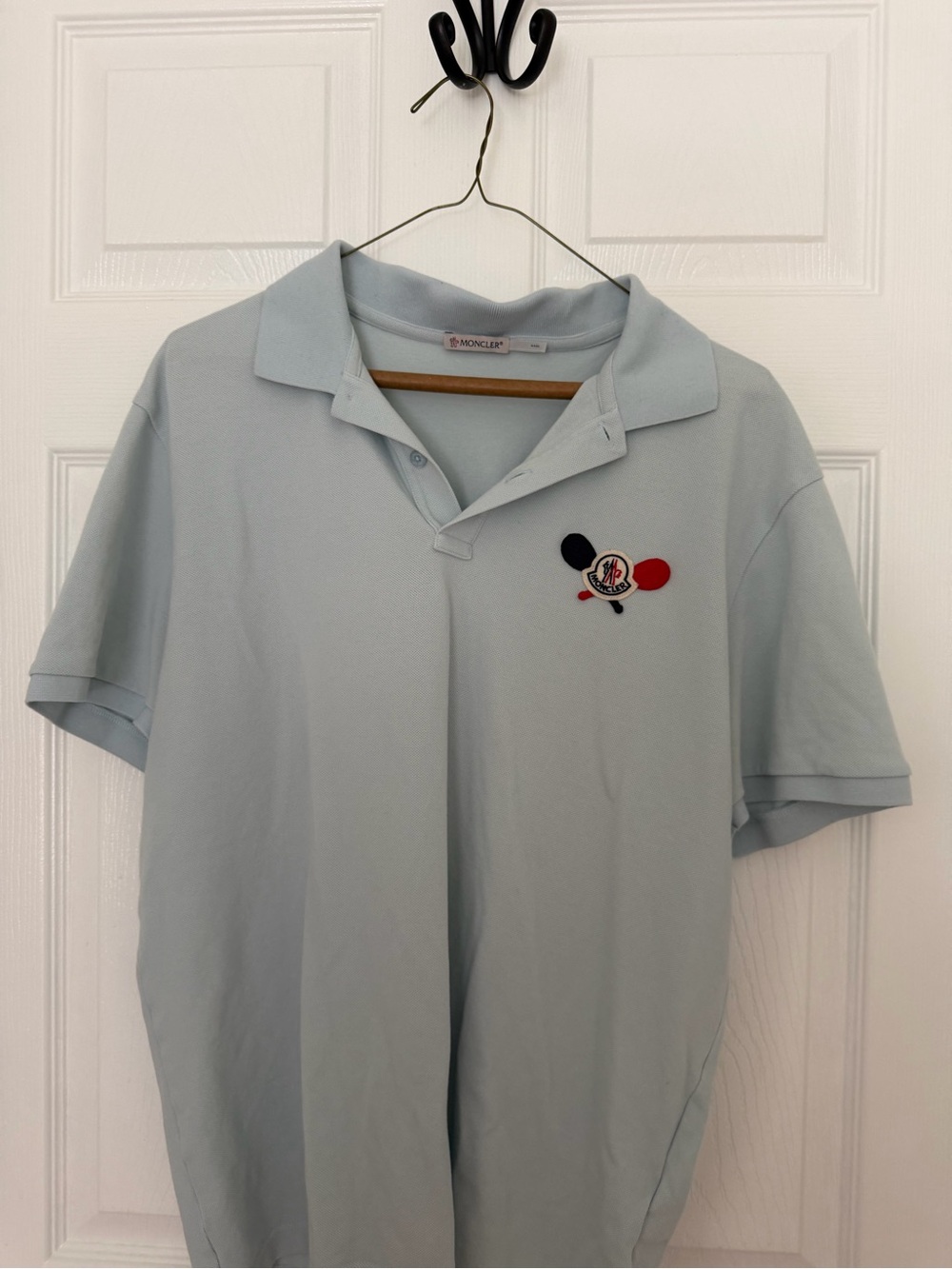 Moncler Pale Blue Short-Sleeve Polo with Embroidered Crest